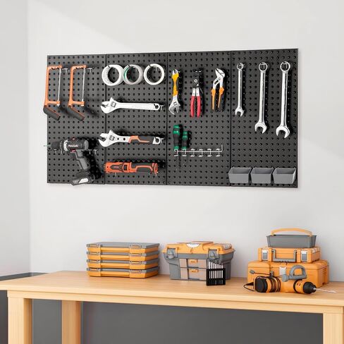 VEVOR Metal Pegboard Panels, 24" x 12" Pegboard, 4 Panels, Heavy Duty Steel Peg Board Wall Organizer, for Living Room Garage Tool Storage Workbench Office Organization Craft Room Kitchen Home, Black in Saudi Arabia