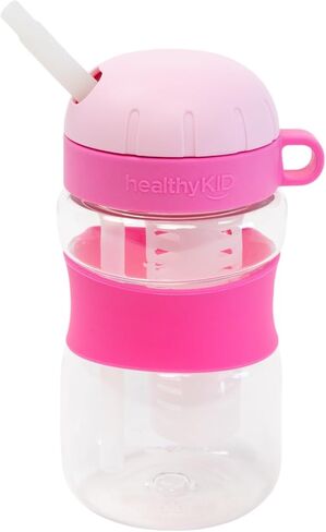 صحة طفل زجاجة ماء فاكهة الفاكهة. 10oz BPA خالية من تريتان. سلة ضخ ممتعة للفواكه مع مطابقة Muddler والوصفات. غطاء المسمار المقاوم للتسرب مع كوب القش سهلة. (أزرق) in Saudi Arabia