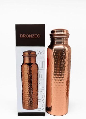BRONZEO 100% Pure Copper Water Bottle – Hammered Design, 954ml | Ayurvedic Copper Bottle for Health & Detox | Leak-Proof Screw Cap | BPA-Free, Durable, Eco-Friendly, Yoga & Office Use in Saudi Arabia