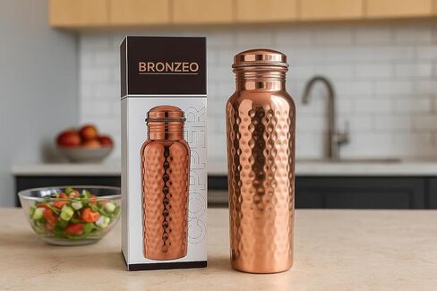 BRONZEO 100% Pure Copper Water Bottle – Hammered Design, 954ml | Ayurvedic Copper Bottle for Health & Detox | Leak-Proof Screw Cap | BPA-Free, Durable, Eco-Friendly, Yoga & Office Use in Saudi Arabia