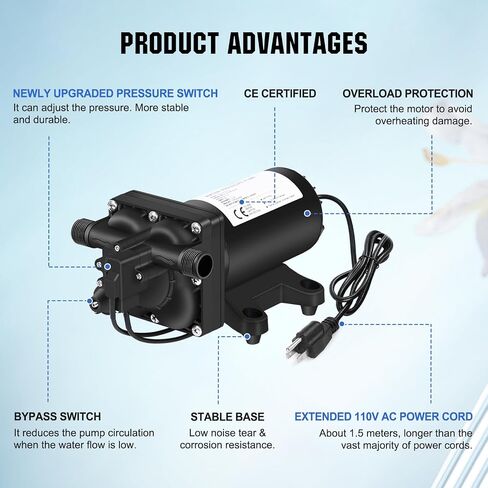 مضخة المياه RV البيئية 12volt 3.5mpm 50ppsi 12v مضخة الحجاب الحاجز الطازج مع مفتاح الضغط والتعبير الذاتي لليخوت اليخوت شاحنة طعام in Kuwait