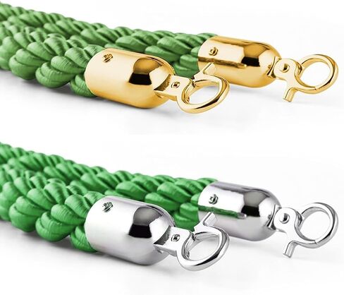 Rope Safety barriers, Queue Barrier Ropes with Gold/Silver Hooks, raided Hemp Rope for Queue Divider Crowd Control Rope Safety Barrier, Twisted Hemp Rope(Green Silver Hooks,3.3ft/100cm) in Kuwait