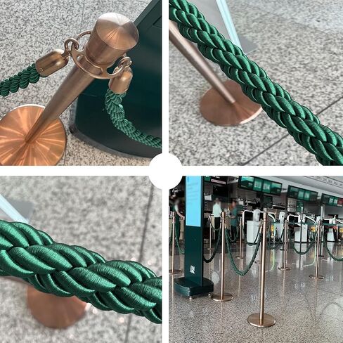 Rope Safety barriers, Queue Barrier Ropes with Gold/Silver Hooks, raided Hemp Rope for Queue Divider Crowd Control Rope Safety Barrier, Twisted Hemp Rope(Green Silver Hooks,3.3ft/100cm) in Kuwait