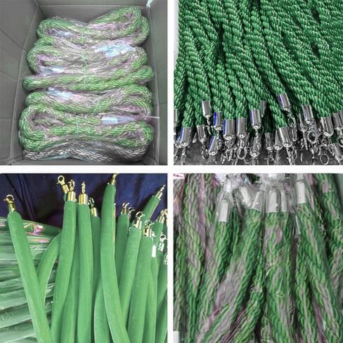 Rope Safety barriers, Queue Barrier Ropes with Gold/Silver Hooks, raided Hemp Rope for Queue Divider Crowd Control Rope Safety Barrier, Twisted Hemp Rope(Green Silver Hooks,3.3ft/100cm) in Kuwait