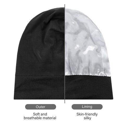 Geyoga 4 Pcs Satin Lined Sleep Bonnets Silk Sleep Caps Slouchy Beanie Hat Sleeping Head Wrap for Curly Protection Men Women(Dark Colors) in Kuwait