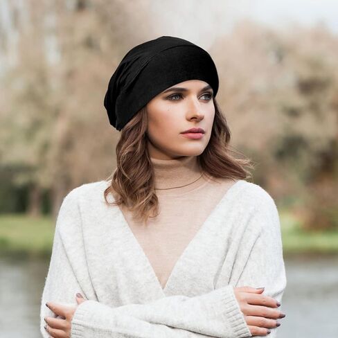 Geyoga 4 Pcs Satin Lined Sleep Bonnets Silk Sleep Caps Slouchy Beanie Hat Sleeping Head Wrap for Curly Protection Men Women(Dark Colors) in Kuwait