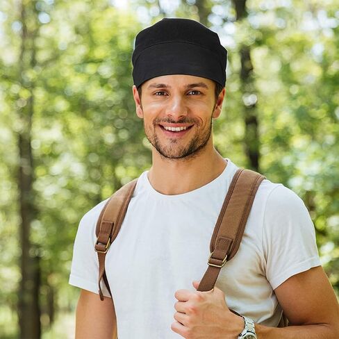 Geyoga 4 Pcs Satin Lined Sleep Bonnets Silk Sleep Caps Slouchy Beanie Hat Sleeping Head Wrap for Curly Protection Men Women(Dark Colors) in Kuwait