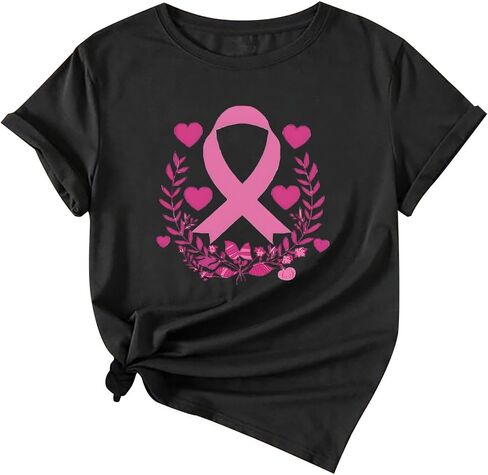 Breast Cancer Awareness t Shirts Trendy Casual Pink Ribbon Shirt for Women Short Sleeve Crew Neck Pullover Blouse in Saudi Arabia