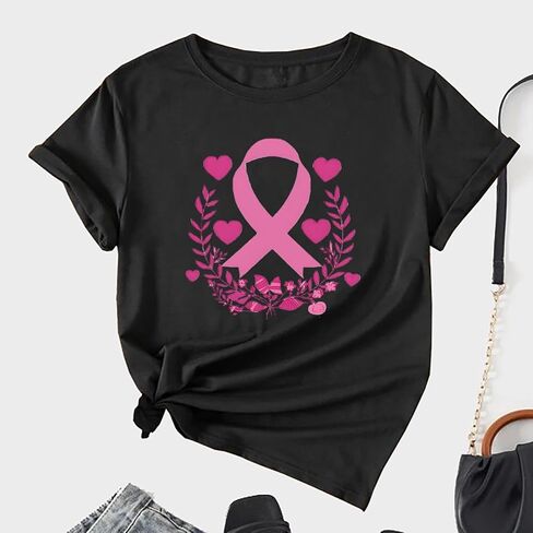 Breast Cancer Awareness t Shirts Trendy Casual Pink Ribbon Shirt for Women Short Sleeve Crew Neck Pullover Blouse in Saudi Arabia