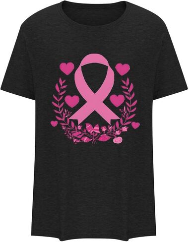 Breast Cancer Awareness t Shirts Trendy Casual Pink Ribbon Shirt for Women Short Sleeve Crew Neck Pullover Blouse in Saudi Arabia