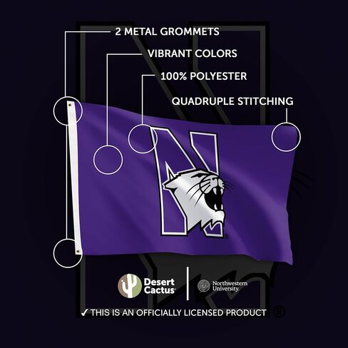 Desert Cactus Northwestern University NU Flag - 3 x 5 Feet Wildcats Banner, Indoor/Outdoor Durable Fabric, 100% Polyester Design (Style 5) in Saudi Arabia