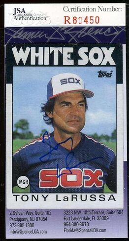 Tony Larussa JSA Coa تم توقيعه 1986 Topps أصيلة يدويًا - بطاقات موقعة بالبيسبول in Saudi Arabia