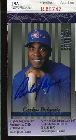 Carlos Delgado JSA Coa تم توقيعه 1997 Donruss أصيلة تم توقيعه - بطاقات موقعة للبيسبول in Saudi Arabia