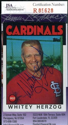 Topps Y Herzog 1986 Jsa Coa Hand Signed Authentic Cardinals - Baseball Slabbed Autographed Cards in Saudi Arabia