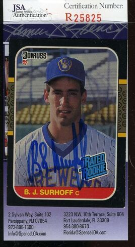 Bj Surhoff 1987 Donruss Rookie Jsa Coa Hand Signed Authentic Autographed - Baseball Slabbed Autographed Cards in Saudi Arabia