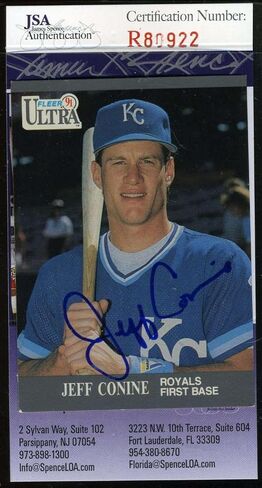 Jeff Conine 1991 Fleer Ultra Rookie JSA Coa ، تم توقيع اليد الموقعة الأصلية - بطاقات موقعة بالبيسبول in Saudi Arabia