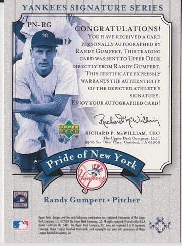 RANDY GUMPERT SIGNED UPPER DECK SIGNATURE CARD SERIES NY YANKEES SENATOR SOX A's - MLB Autographed Baseball Cards in Saudi Arabia