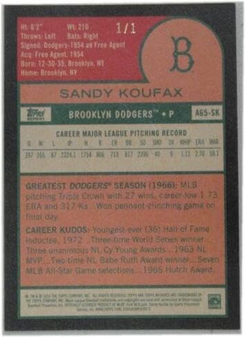 Sandy Koufax يدوية موقعة موقعة لعام 2016 Topps Heritage 1/1 Rookie Rebrin in Saudi Arabia