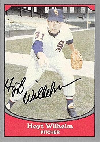 Hoyt Wilhelm autographed baseball card (Chicago Sox Hall of Famer Knuckleballer) 1990 Pacific Legends #57 - MLB Autographed Baseball Cards in Saudi Arabia
