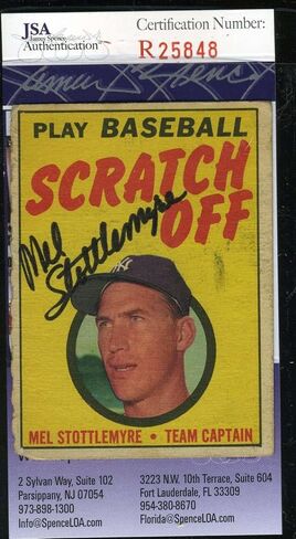 Mel Stottlemyre 1970 Topps Scratch Off JSA COA يدويًا موقعة موقعة أصيلة - بطاقات موقعة للبيسبول in Saudi Arabia