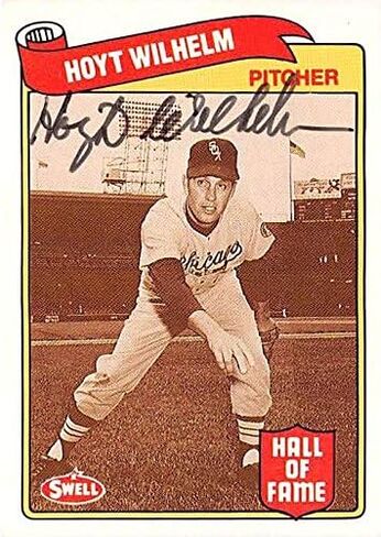 Hoyt Wilhelm autographed baseball card (Chicago White Sox Hall of Famer Knuckleball) 1989 Swell Greats #45 - MLB Autographed Baseball Cards in Saudi Arabia