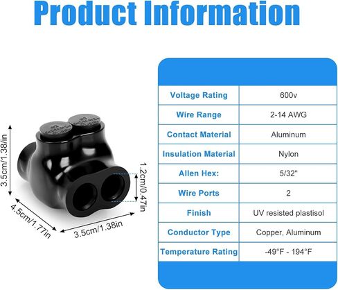 5 Pcs Insulated Wire Connectors Black Multi Splice Connector 2 Port Cable Connector Dual Entry Cable Splicers Electrical Power Wire Terminal Connectors (2-14 Wire Range) in Saudi Arabia