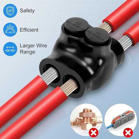 5 Pcs Insulated Wire Connectors Black Multi Splice Connector 2 Port Cable Connector Dual Entry Cable Splicers Electrical Power Wire Terminal Connectors (2-14 Wire Range) in Saudi Arabia