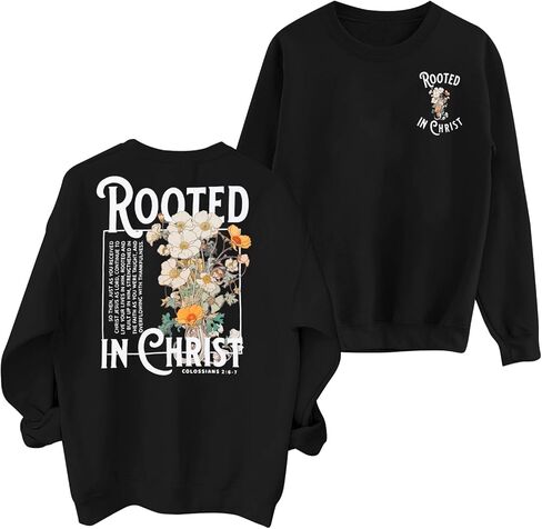 EGELEXY Women Christian Sweatshirt Rooted in Christ Shirts Jesus Boho Clothes Religious Faith Shirt Pullover Tops in Kuwait