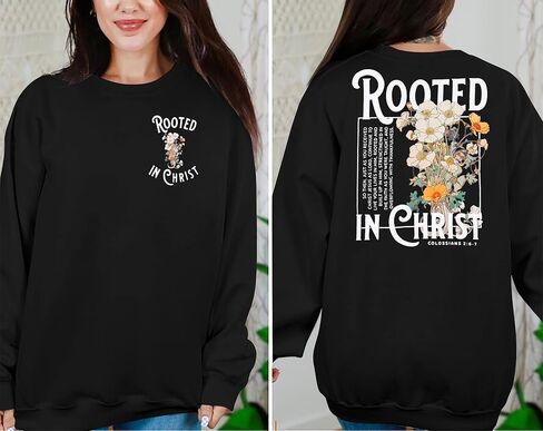 EGELEXY Women Christian Sweatshirt Rooted in Christ Shirts Jesus Boho Clothes Religious Faith Shirt Pullover Tops in Kuwait
