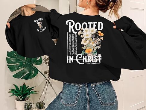 EGELEXY Women Christian Sweatshirt Rooted in Christ Shirts Jesus Boho Clothes Religious Faith Shirt Pullover Tops in Kuwait