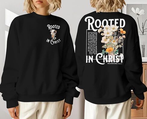 EGELEXY Women Christian Sweatshirt Rooted in Christ Shirts Jesus Boho Clothes Religious Faith Shirt Pullover Tops in Kuwait