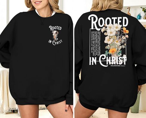 EGELEXY Women Christian Sweatshirt Rooted in Christ Shirts Jesus Boho Clothes Religious Faith Shirt Pullover Tops in Kuwait
