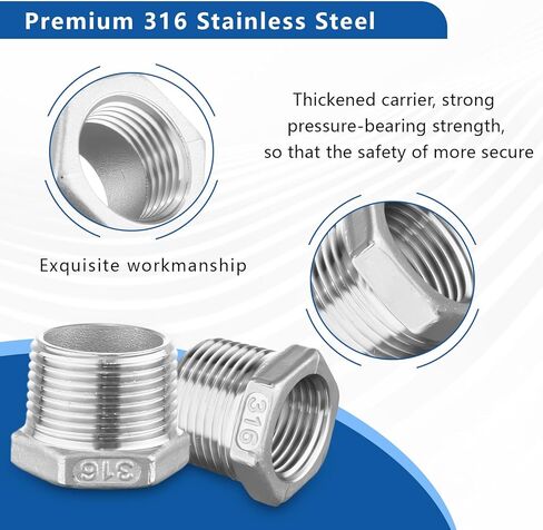 316 Stainless Steel Hex Bushing Reducer, 3/4" NPT Male to 1/2" NPT Female Pipe Fitting Adapter - Corrosion Resistant Connector for Plumbing, Hydraulic, Air, Oil & Gas Systems (3/4" to 1/2") in Saudi Arabia