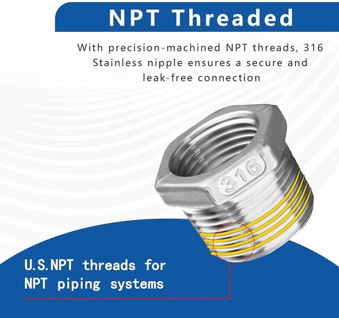 316 Stainless Steel Hex Bushing Reducer, 3/4" NPT Male to 1/2" NPT Female Pipe Fitting Adapter - Corrosion Resistant Connector for Plumbing, Hydraulic, Air, Oil & Gas Systems (3/4" to 1/2") in Saudi Arabia