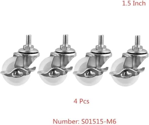 4Pcs Casters 1.5 Inch White Pp Screw Brake Wheel M6 Caster Diameter 40mm Small for Shelf in Saudi Arabia