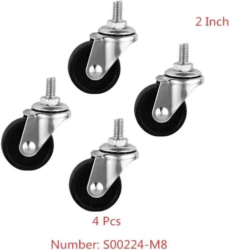 4pcs 2 بوصة العجلة الأسود PP Universal Wheel M8 أثاث المسمار ، قطره 50 ملم العربة in Saudi Arabia