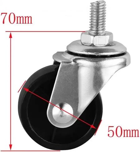 4pcs 2 بوصة العجلة الأسود PP Universal Wheel M8 أثاث المسمار ، قطره 50 ملم العربة in Saudi Arabia