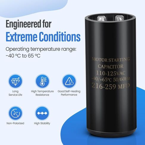 Motor Start Capacitor 270-324 uf/MFD 330VAC 50/60 Hz, Round Motor Start Capacitor CD60 Single Phase Capacitors for AC Motors Starting or Pool Pump or Well Pump in Saudi Arabia