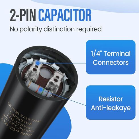 Motor Start Capacitor 270-324 uf/MFD 330VAC 50/60 Hz, Round Motor Start Capacitor CD60 Single Phase Capacitors for AC Motors Starting or Pool Pump or Well Pump in Saudi Arabia
