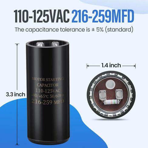 Motor Start Capacitor 270-324 uf/MFD 330VAC 50/60 Hz, Round Motor Start Capacitor CD60 Single Phase Capacitors for AC Motors Starting or Pool Pump or Well Pump in Saudi Arabia