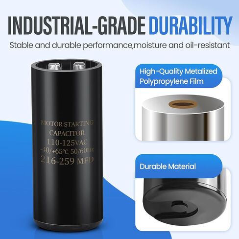 Motor Start Capacitor 270-324 uf/MFD 330VAC 50/60 Hz, Round Motor Start Capacitor CD60 Single Phase Capacitors for AC Motors Starting or Pool Pump or Well Pump in Saudi Arabia