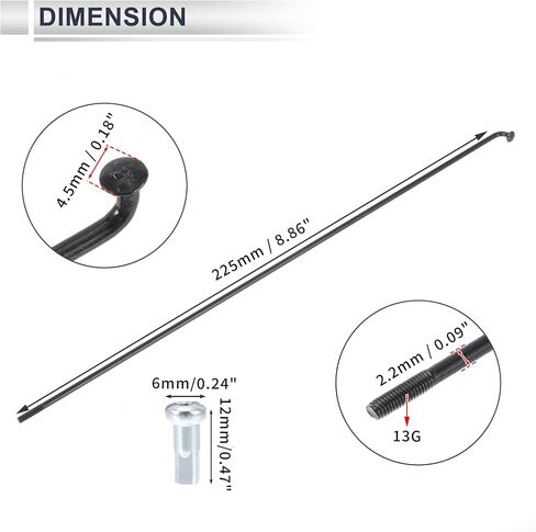 1 مجموعة متحدثة الدراجات العالمية 13G 225 مم بطول متحدث عجلات الدراجة الحلمة الأسود 45 الصلب in Saudi Arabia