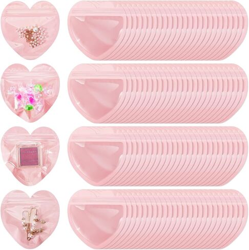 300 Pcs Heart-shaped Jewelry Packaging Bags Small Jewelry Transparent Resealable Cute Treat Bags for Business Wedding Birthday Festival Party Favor Supplies in Saudi Arabia