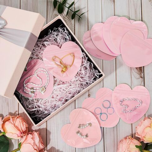 300 Pcs Heart-shaped Jewelry Packaging Bags Small Jewelry Transparent Resealable Cute Treat Bags for Business Wedding Birthday Festival Party Favor Supplies in Saudi Arabia
