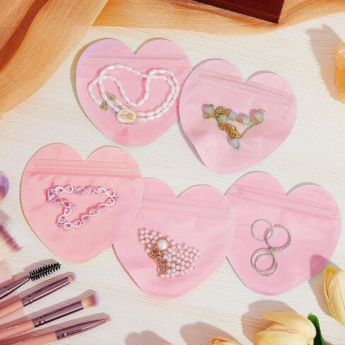 300 Pcs Heart-shaped Jewelry Packaging Bags Small Jewelry Transparent Resealable Cute Treat Bags for Business Wedding Birthday Festival Party Favor Supplies in Saudi Arabia