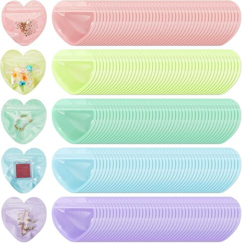 300 Pcs Heart-shaped Jewelry Packaging Bags Small Jewelry Transparent Resealable Cute Treat Bags for Business Wedding Birthday Festival Party Favor Supplies in Saudi Arabia