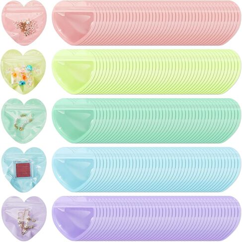 300 Pcs Heart-shaped Jewelry Packaging Bags Small Jewelry Transparent Resealable Cute Treat Bags for Business Wedding Birthday Festival Party Favor Supplies in Saudi Arabia