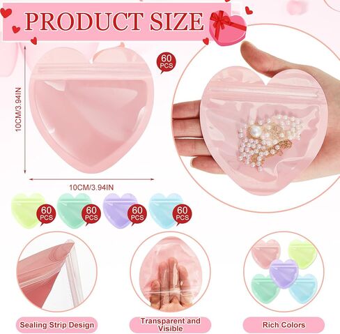 300 Pcs Heart-shaped Jewelry Packaging Bags Small Jewelry Transparent Resealable Cute Treat Bags for Business Wedding Birthday Festival Party Favor Supplies in Saudi Arabia