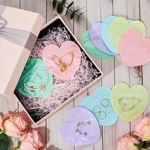300 Pcs Heart-shaped Jewelry Packaging Bags Small Jewelry Transparent Resealable Cute Treat Bags for Business Wedding Birthday Festival Party Favor Supplies in Saudi Arabia