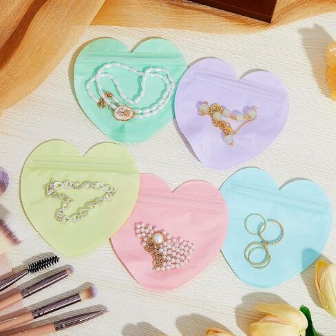 300 Pcs Heart-shaped Jewelry Packaging Bags Small Jewelry Transparent Resealable Cute Treat Bags for Business Wedding Birthday Festival Party Favor Supplies in Saudi Arabia